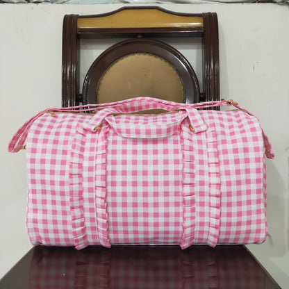 BA0302 Pink Checkered Print Gym Duffle Bags 5.5