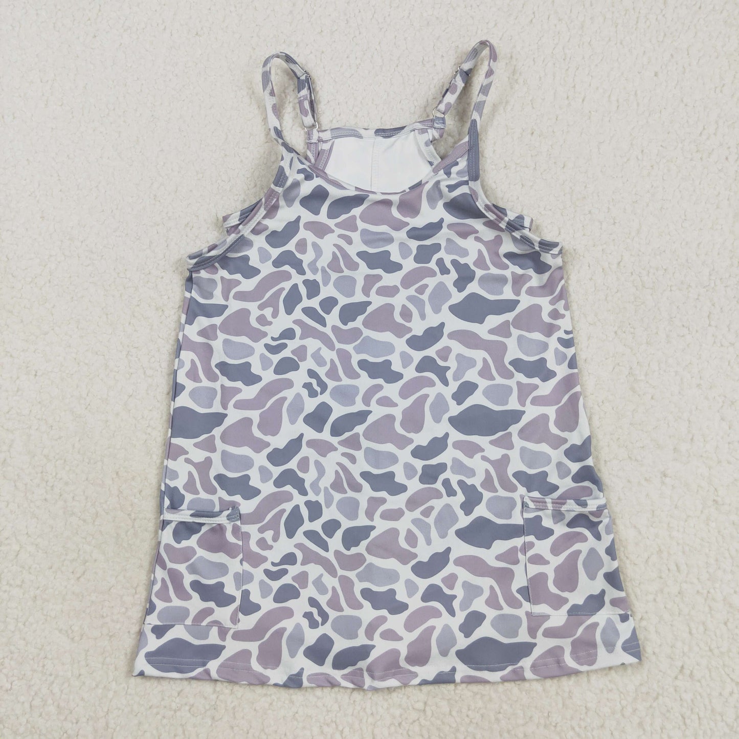 GSD2723 Baby Girls Strap Light Gray Camo Pockets Yoga Dress 8.4