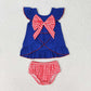 GBO0311 4th of July Embroidered flag bow navy blue flying sleeve red and white checkered briefs set