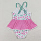S0251 Cherry polka dot lace pink-white halter one-piece