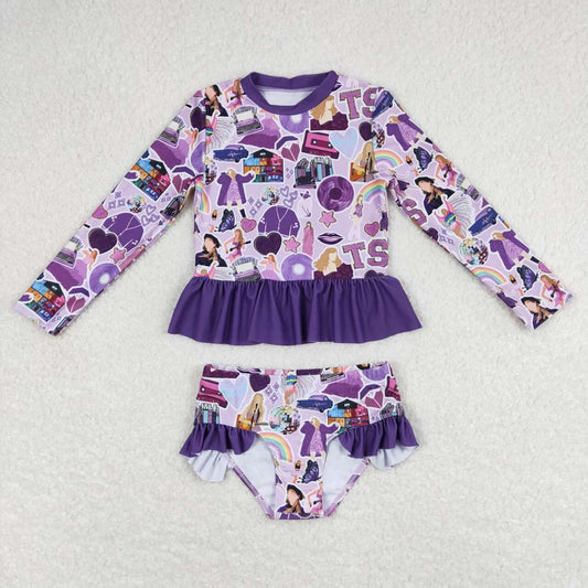 S0294 Country music singer's rainbow purple lace long-sleeved bathing suit