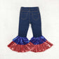 P0430 Red and blue sequined dark blue denim pants