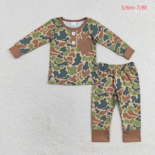 BLP0580 Bamboo brown and green camouflage pocket long sleeve pants pajama set