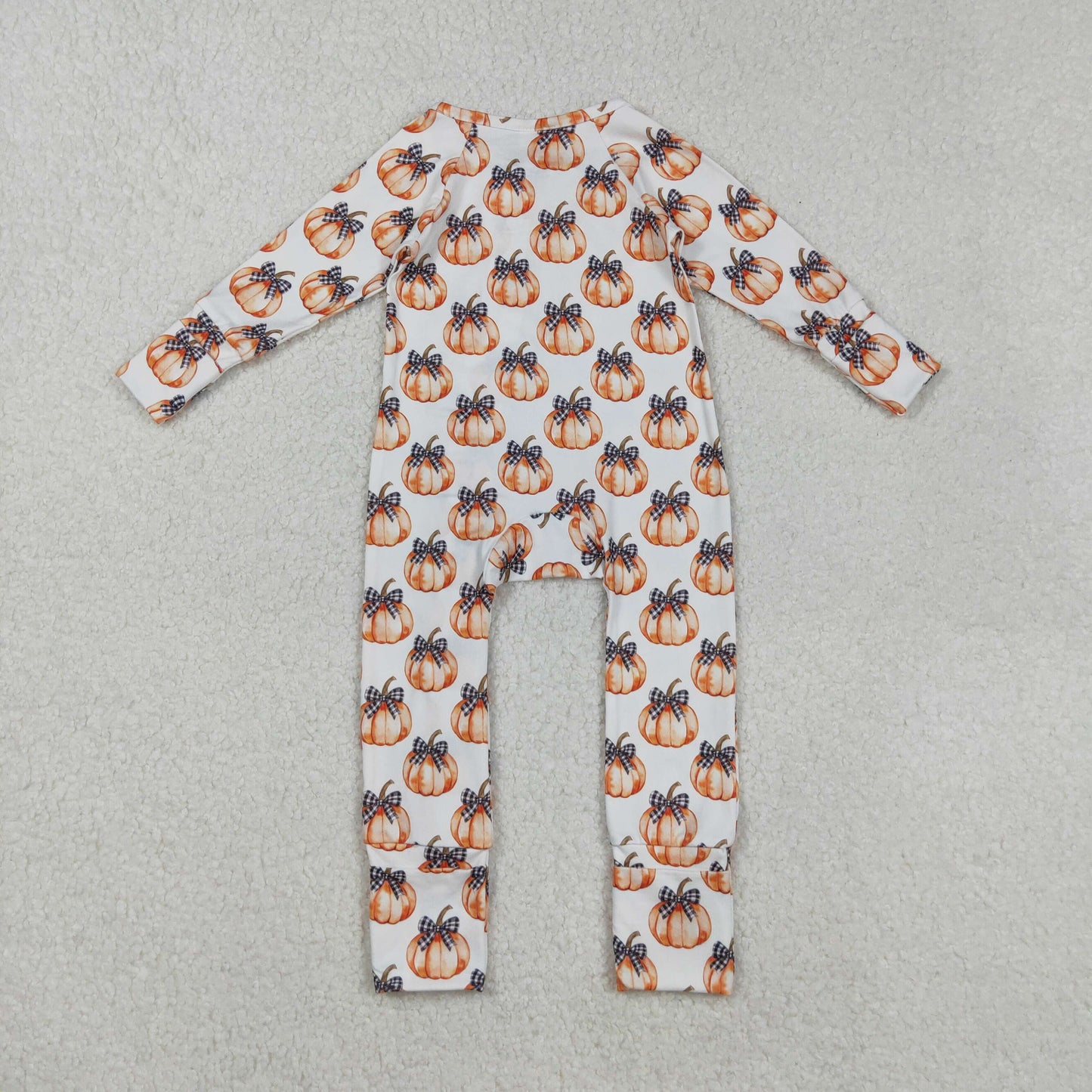 LR2557 Baby Boys Bows Pumpkins Fall Zipper Footie Romper C8.30