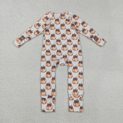 LR2557 Baby Boys Bows Pumpkins Fall Zipper Footie Romper C8.30
