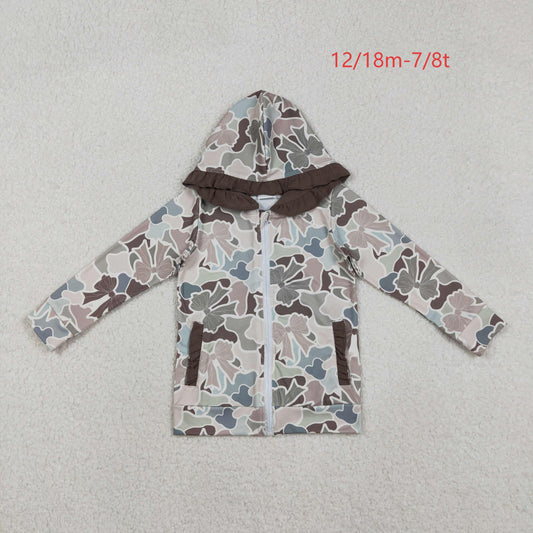 GT1263 Baby Girls Grey Bows Camo Pockets Zipper Ruffle Hoodies Top C11.10