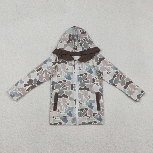 GT1263 Baby Girls Grey Bows Camo Pockets Zipper Ruffle Hoodies Top C11.10