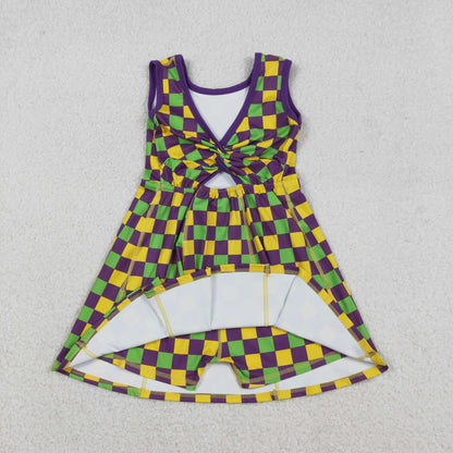 GSD2946 Baby Girls Mardigras Checked Yoga Active Shorts Knee Length Dress C12.11