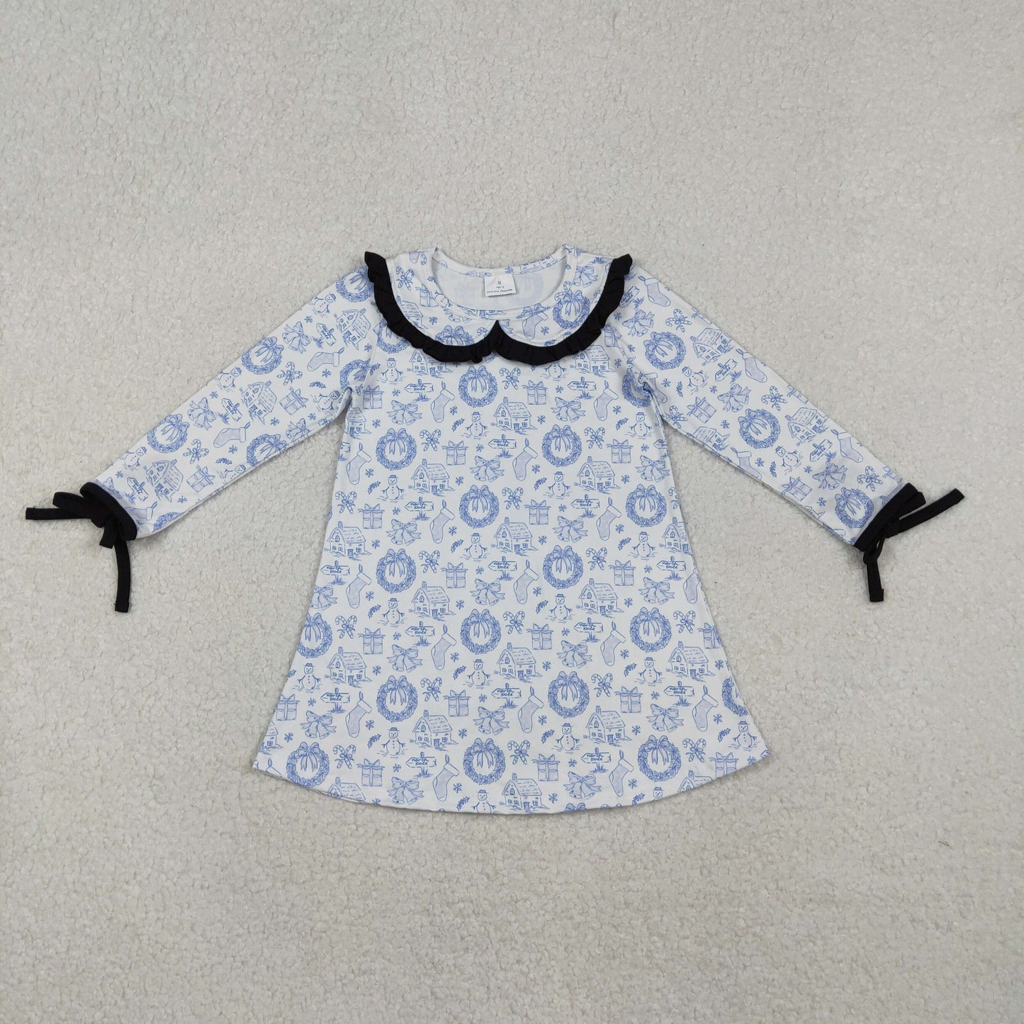 GLD1346 Baby Girls Blue Snowmen Holly Christmas Knee Length Dress C10.31