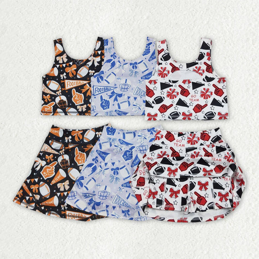 Sibling Baby Girls Sleeveless Bows Plaid Cheer Vest Top Yoga Athletic Skorts Team Sets 8.5