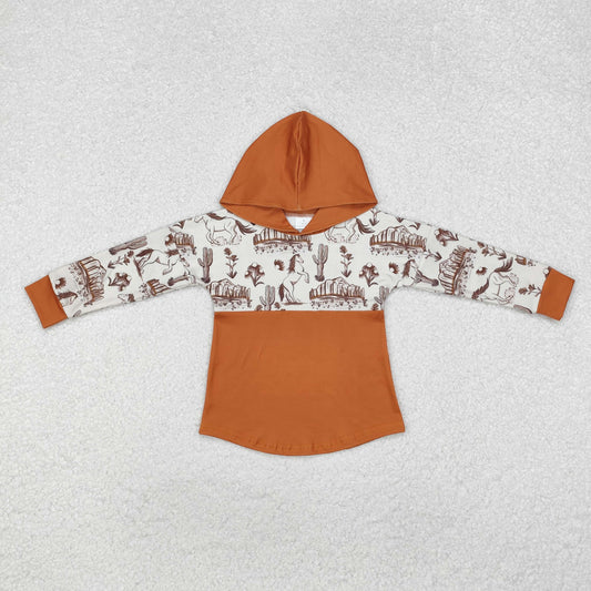 BT0750 Baby Boys Western Horse Cactus Hooded Long Sleeve Tee Tops