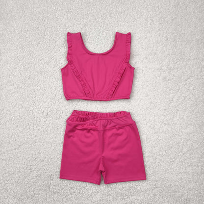 GSSO2284 Baby Girls Hotpink Pink Yoga Vest Shorts Active Wear Set 4.22