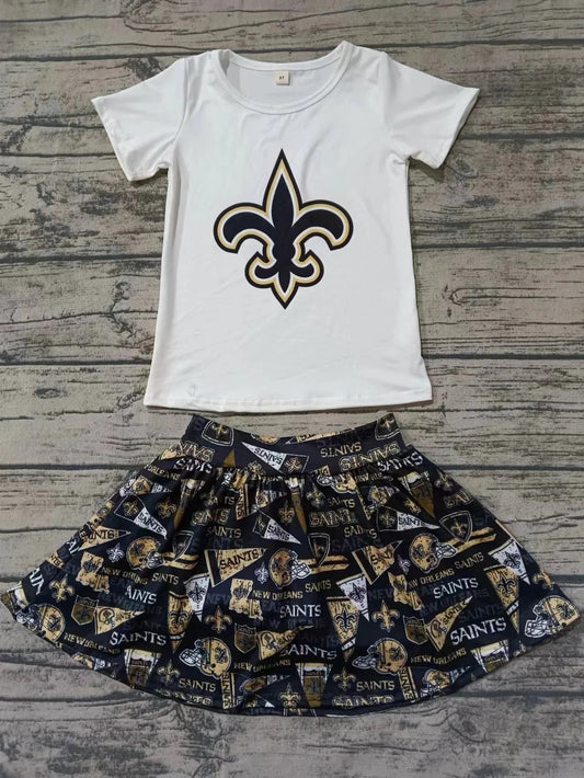 Baby Girls Saints Cheer Team Top Skirt Clothes Sets preorder(MOQ 3)