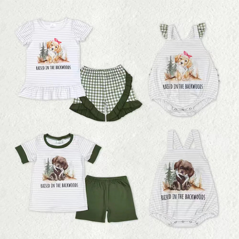 Sibling Baby Boys Girls Raised in the Backwoods Dogs Shorts Clothes Sets Rompers C11.29