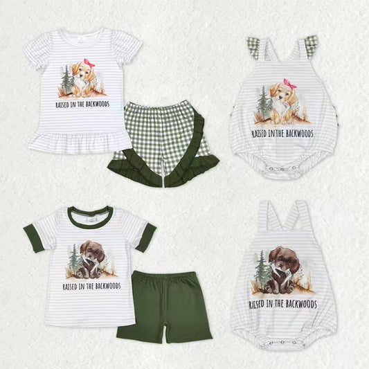 Sibling Baby Boys Girls Raised in the Backwoods Dogs Shorts Clothes Sets Rompers C11.29