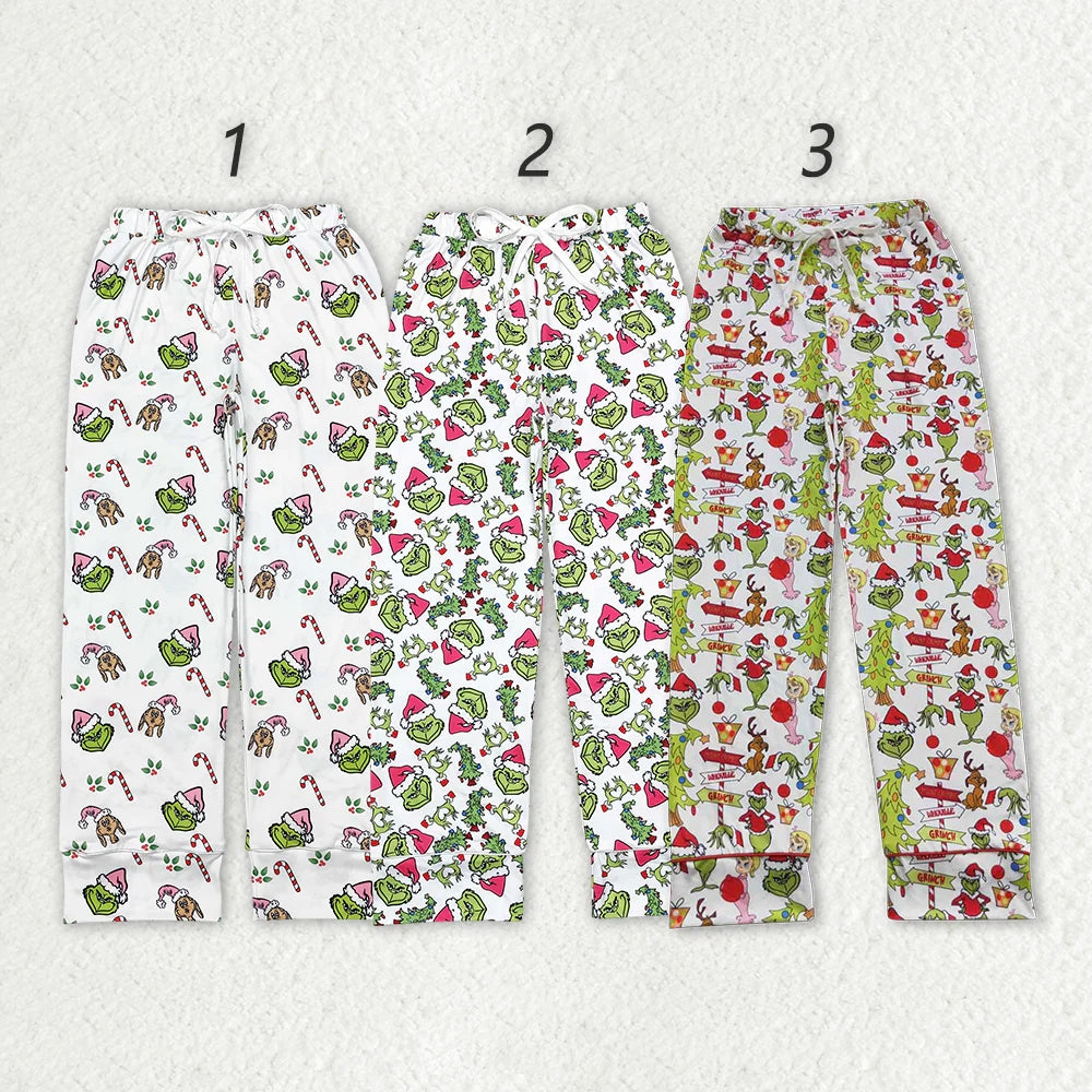 3 Colors Adult Women Christmas Green Face Bottom Pants Pajamas