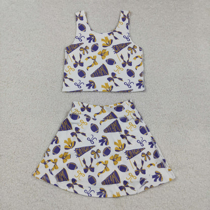 GSD2690 Baby Girls Team Purple Footballs Vest Top Short Skirts Yoga Set C8.25
