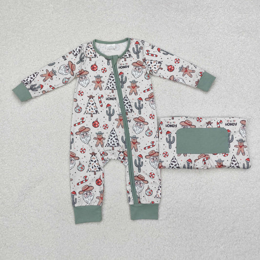 LR1674 Baby Infant Boys Christmas Howdy Western Zip Romper