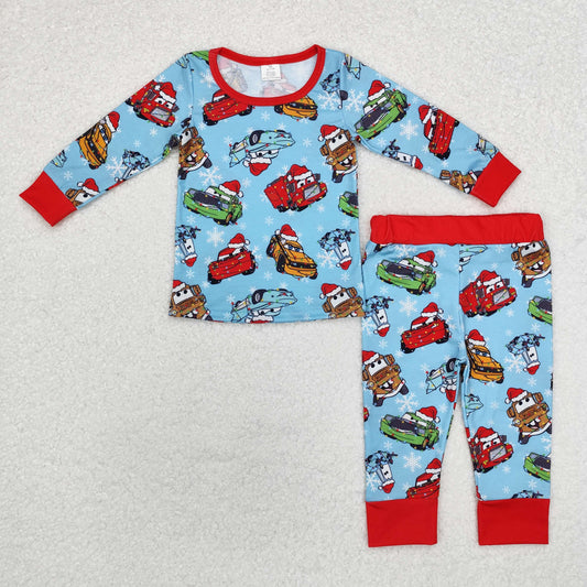 BLP0776 Baby Boys Christmas Car Race Top Pants Pajamas Clothes Set