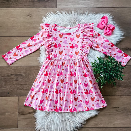 GLD0460 Baby Girls Valentines Hearts Pink Red Knee Length Dress