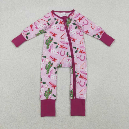 Sibling Baby Girls Boots Cactus Western Christmas Pants Pajamas Sets Zipper Rompers C11.4