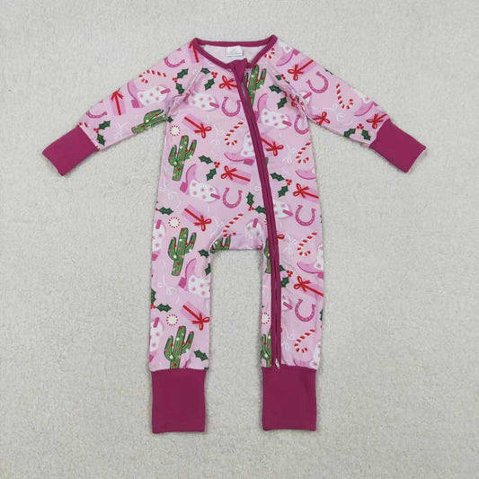 Sibling Baby Girls Boots Cactus Western Christmas Pants Pajamas Sets Zipper Rompers C11.4