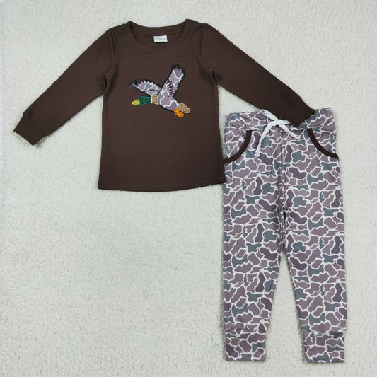 BLP1123 Baby Boys Brown Long Sleeves Duck Top Camo Pocket Pant Set 7.26
