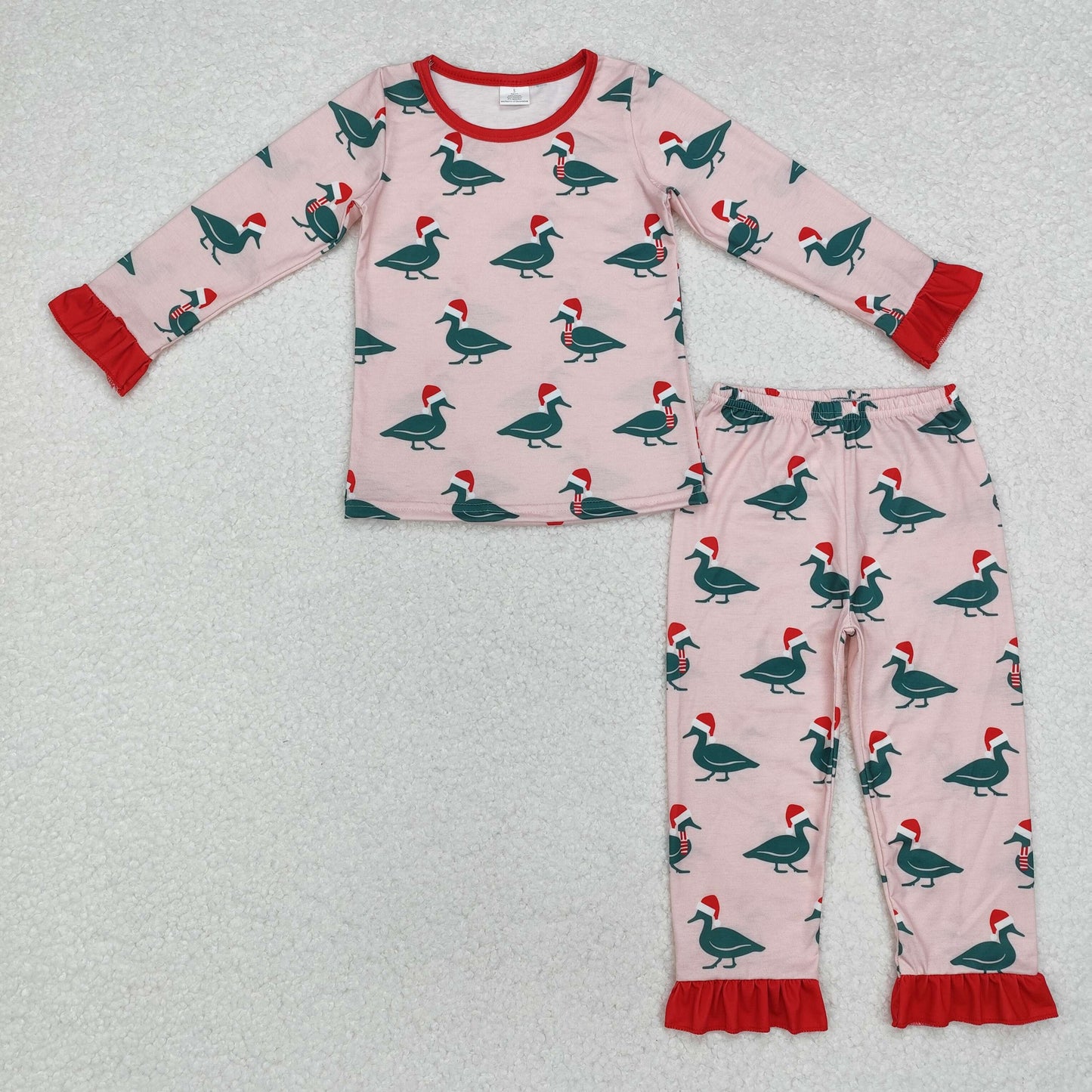 GLP1892 Baby Girls Christmas Ducks Shirt Pants Bamboo Pajamas Clothes Set