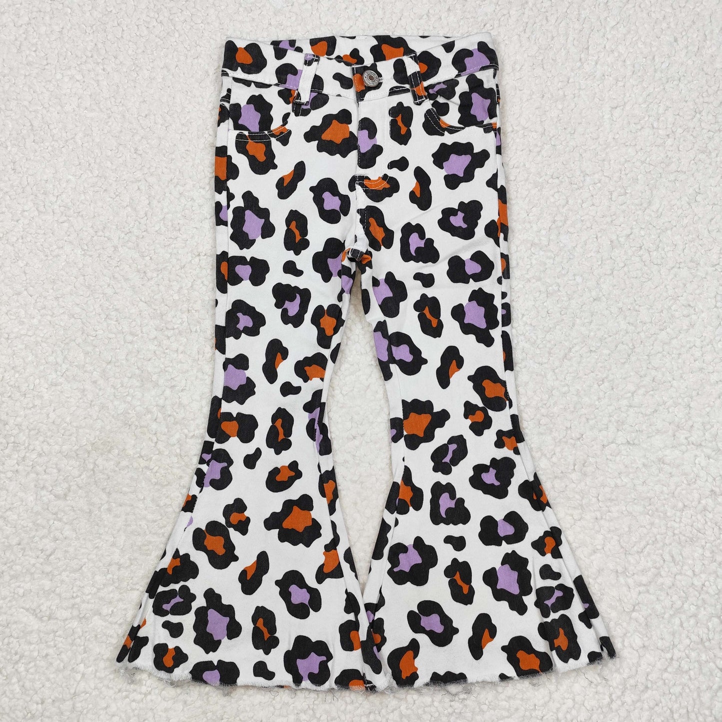 P0470 Orange-purple leopard print denim pants