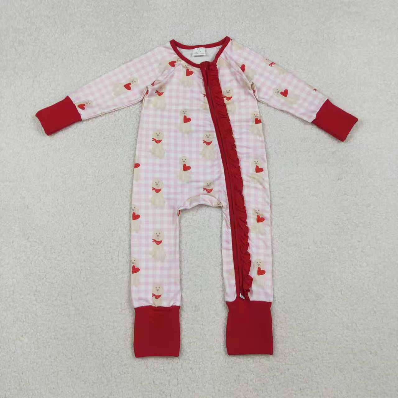 Mama and Me Girls Hearts Dogs Valentine Pajamas Set Ruffle Dress Zipper Romper Mamas Pants Bottom C10.31