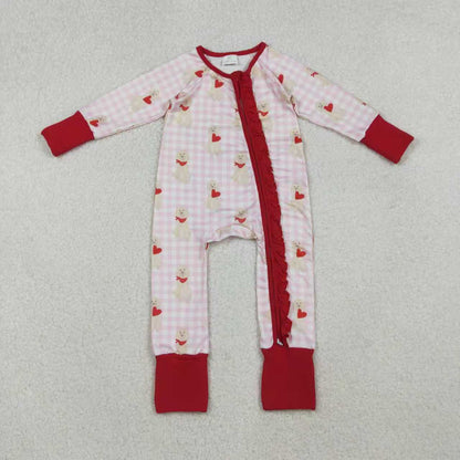 Mama and Me Girls Hearts Dogs Valentine Pajamas Set Ruffle Dress Zipper Romper Mamas Pants Bottom C10.31