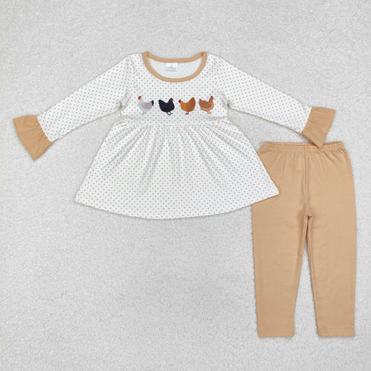 GLP1827 Baby Girls Fall Chicken Farm Tunic Legging Clothes Sets