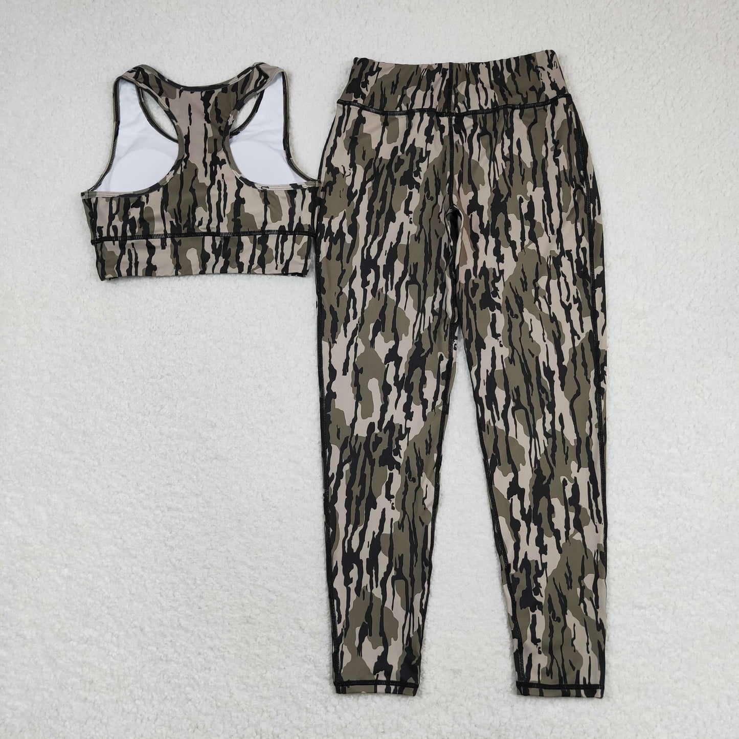 GSPO1461 Adult women's brown green camouflage sleeveless pants yoga suit