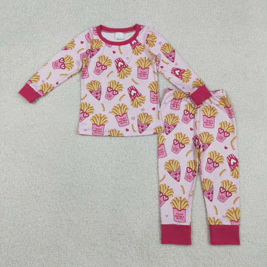 GLP3065 Baby Girls Pink Hearts Chips Top Pants Valentines Pajamas Set C11.27