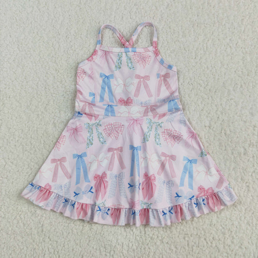 GSD2295 Baby Girls Lavender Strap Colorful Bows Yoga Ruffle Knee Length Dress 5.23