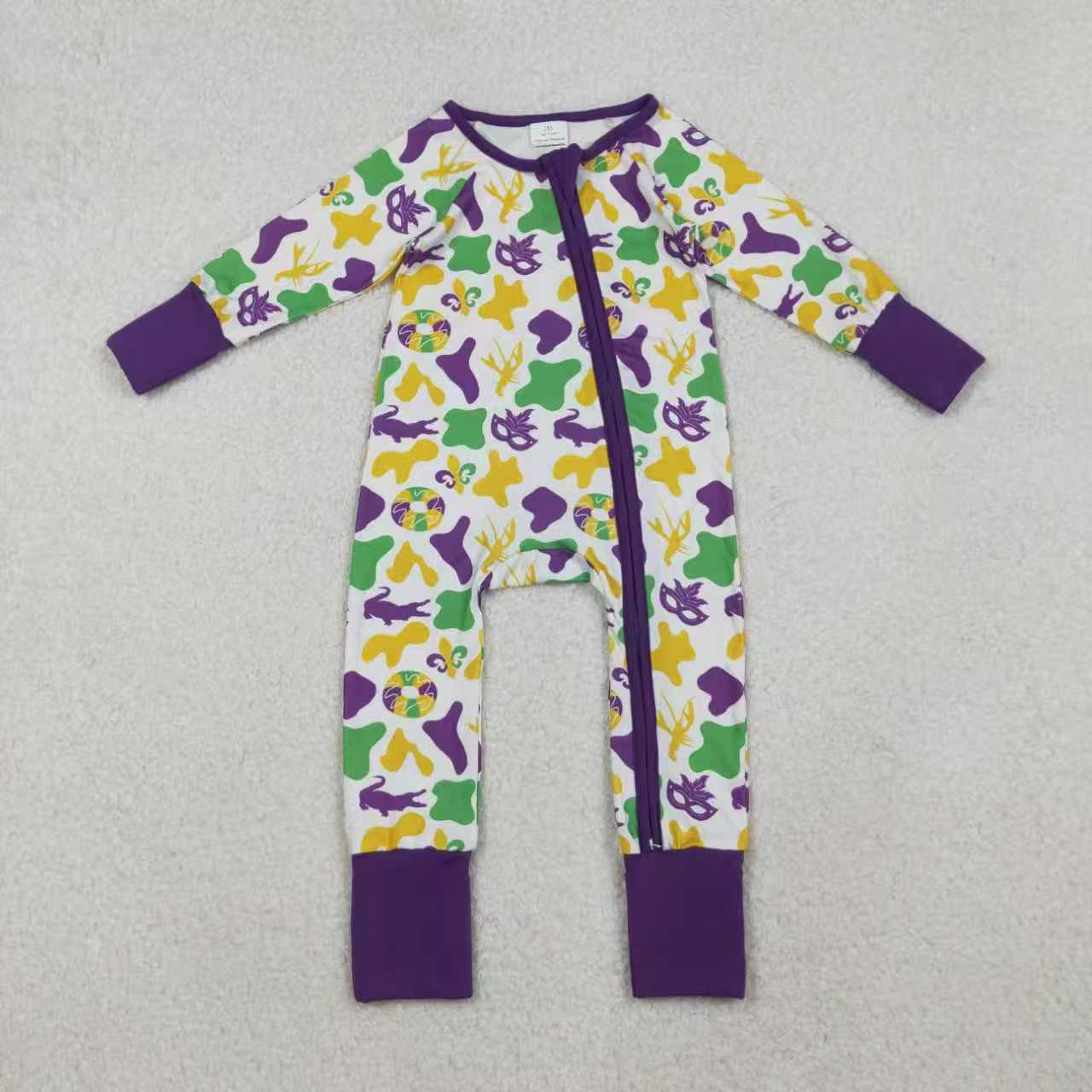 Sibling Baby Boys Mardigras Camo Crayfishes Top Pants Pajamas Sets Zipper Footie Rompers C10.27