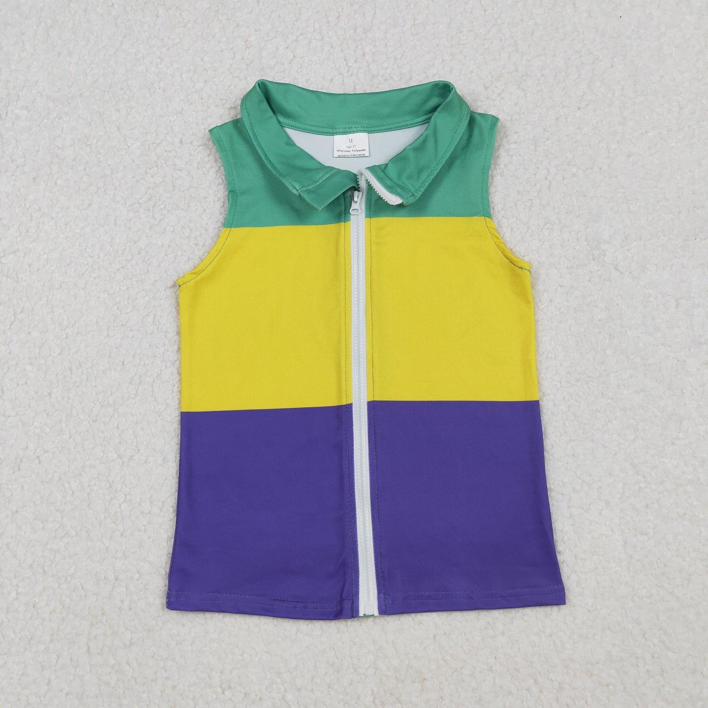 BT1157 Baby Boys Sleeveless Mardigras Patchwork Zip Tops Vests C10.11