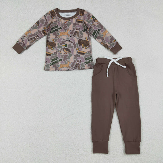 BLP1178 Baby Boys Long Sleeves Turkey Ducks Camo Top Pockets Pant Set C10.6