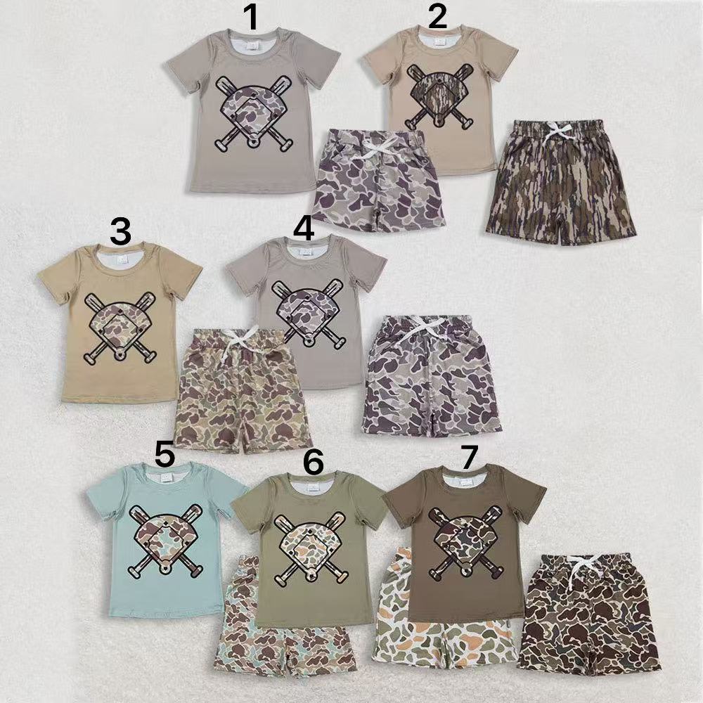 Sibling Baby Boys Short Sleeve Camo Baseballs Top Pockets Shorts Team Clothes Sets C11.25