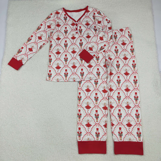 GLP2816 Adult Women Red Bows Soldiers Plaid Top Pant Christmas Pajamas Set C10.10