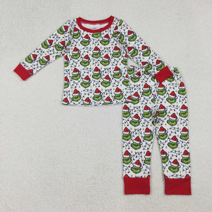 Sibling Baby Boys Green Faces Lights Christmas Pajamas Sets Zipper Footie Rompers Blankets C10.8