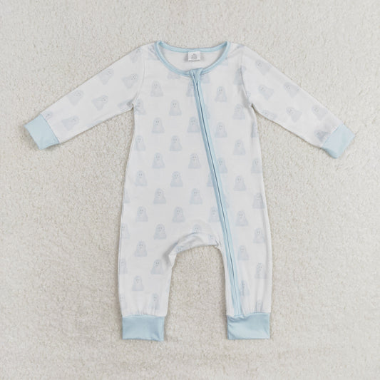 LR1125 Bamboo Blue Ghost long-sleeved onesie with white zipper