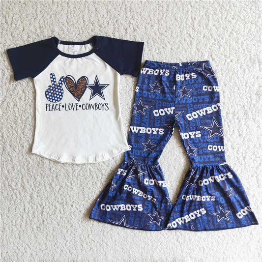 Sibling Baby Girls Football Team Bell Pants Clothes Sets