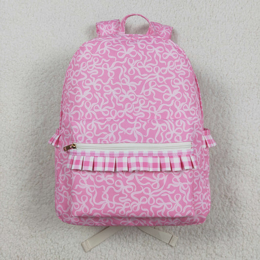 BA0308 Baby Girls Pink Bows Plaid Ruffle School Bags 8.5