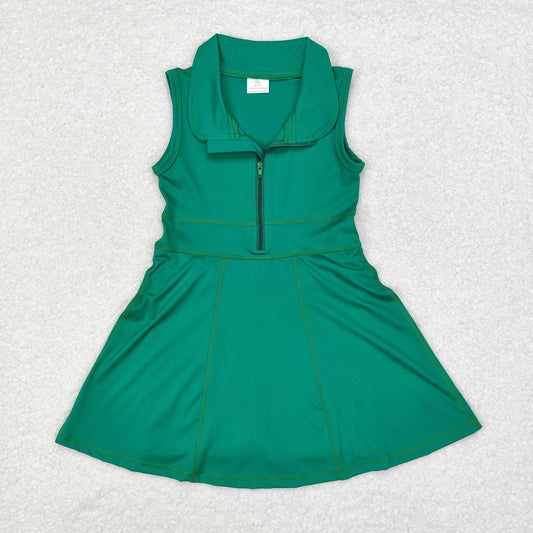 GSD1380 Solid color green zipper yoga dress Sleeveless dress