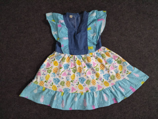 A4-5-1 Blue pineapple fruit dress