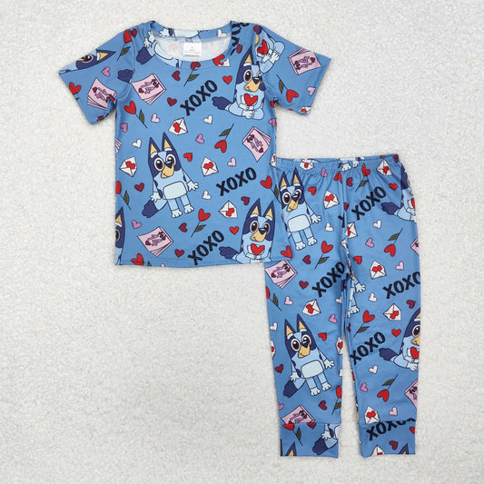 BSPO0489 Baby Boys Valentines Hearts Dogs Top Pants Pajamas Clothes Set