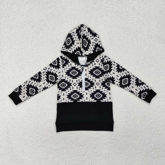 BT0907 Baby Boys Black Aztec Fall Hooded Pullovers Tops