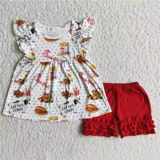 A7-22 Hamburger small flying sleeve red pants suit