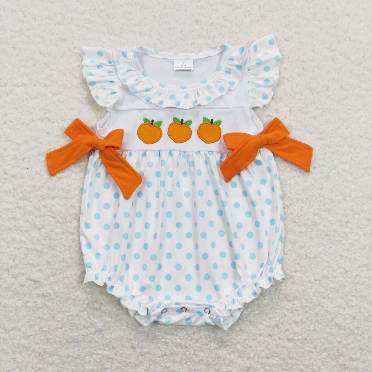 SR0737 Embroidery Orange Bow Blue Polka Dot Orange White Vest Jumpsuit